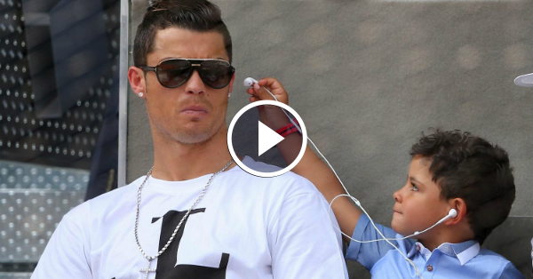 Cristiano Ronaldo gives his son Cristiano Jr a kiss on the cheek [Video]