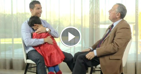 ADORABLE! Ronaldo’s son dressed as Superman interrupts interview!